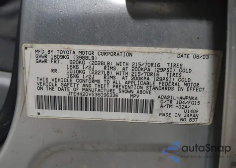 2003 Toyota Rav4 z USA, uszkodzony, nr VIN JTEHH20V536096336